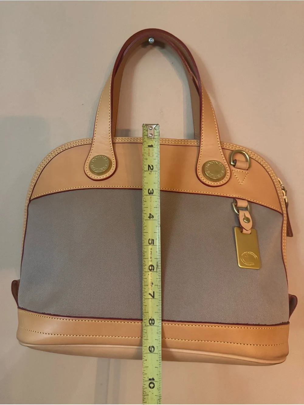 Dooney & Bourke Gray Canvas Satchel with Tan Leather Trim